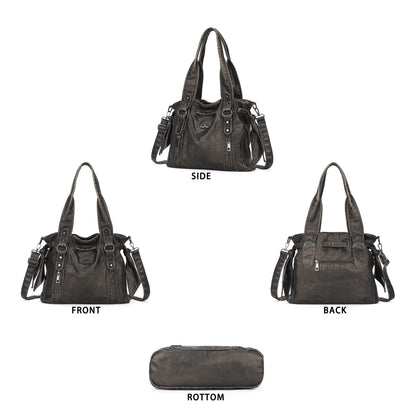 Angelkiss Vintage PU Tote Bag | Large Capacity Shoulder & Crossbody Handbag for Everyday Use