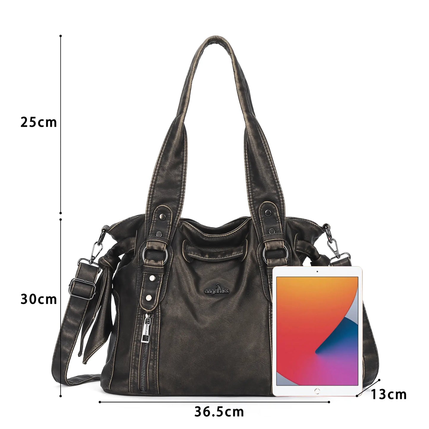 Angelkiss Vintage PU Tote Bag | Large Capacity Shoulder & Crossbody Handbag for Everyday Use