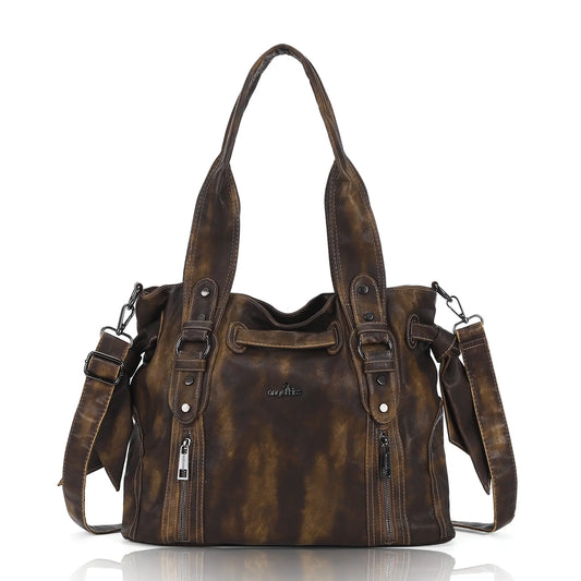 Angelkiss Vintage PU Tote Bag | Large Capacity Shoulder & Crossbody Handbag for Everyday Use