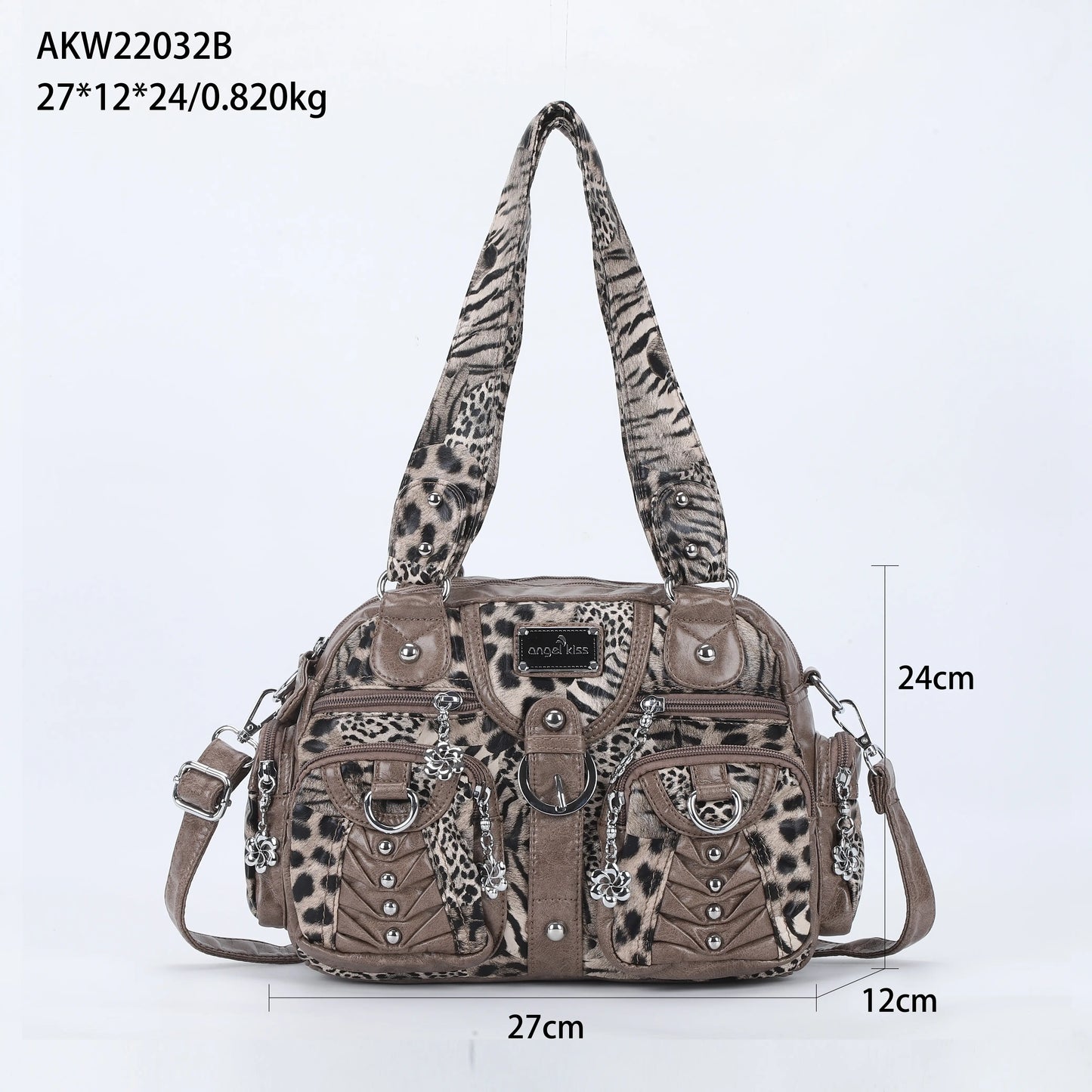 Fashion Multi-Pocket Compartment Leopard Print Handbag
