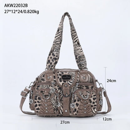 Fashion Multi-Pocket Compartment Leopard Print Handbag