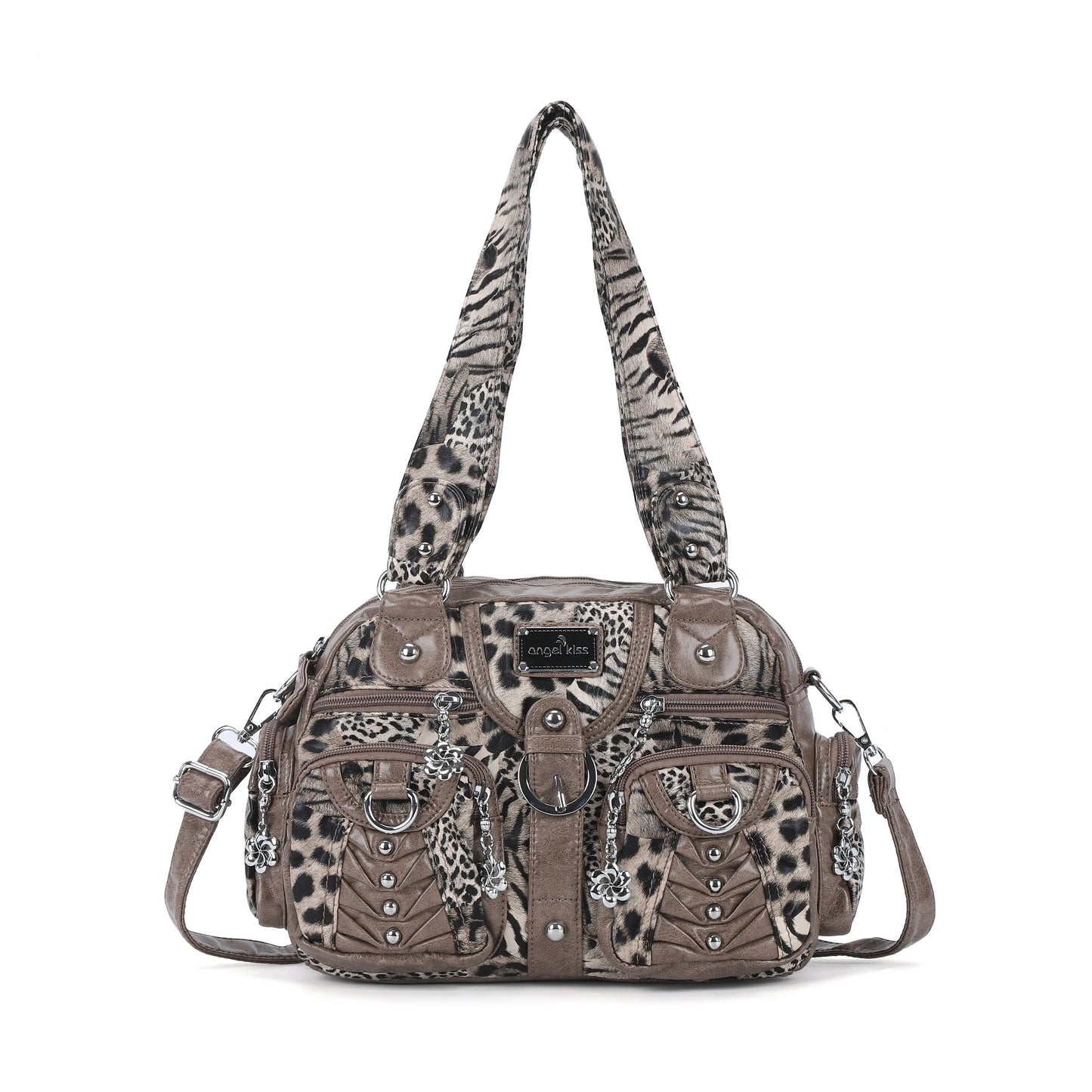 Fashion Multi-Pocket Compartment Leopard Print Handbag