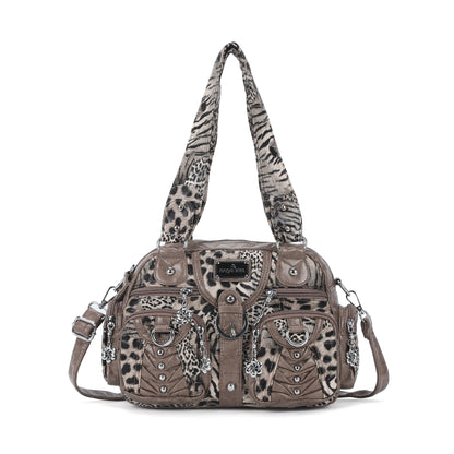 Fashion Multi-Pocket Compartment Leopard Print Handbag