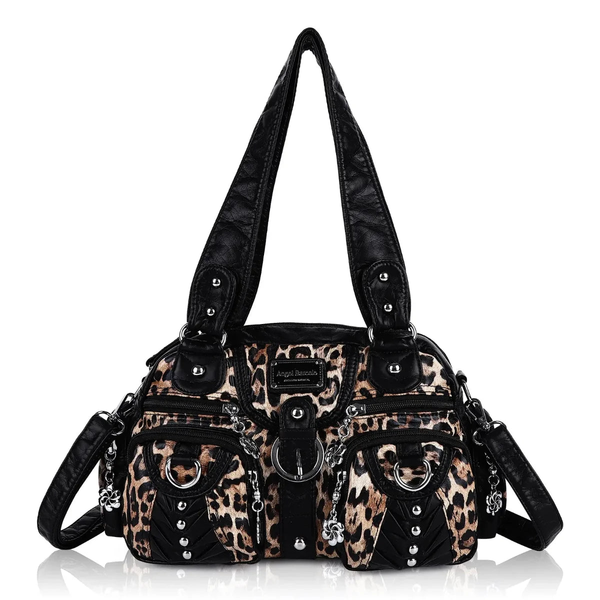 Fashion Multi-Pocket Compartment Leopard Print Handbag